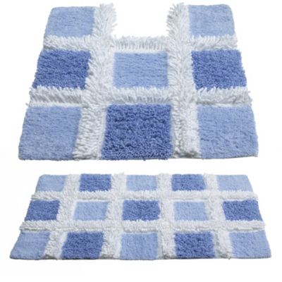 Blue Squares Chenille Bath Mats