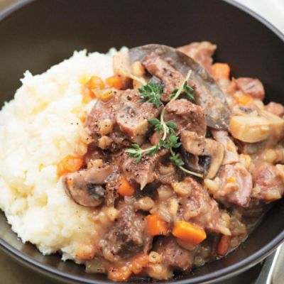 Beef, barley & mushroom stew