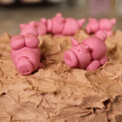 Orange Piggies Stuck in the Mud Surprise Cake 