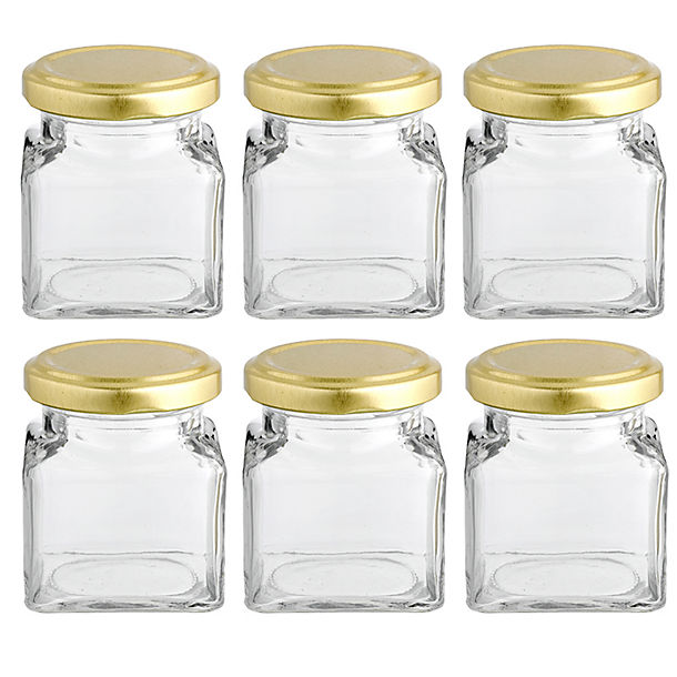 6 Square Mini Glass Jam Jars With Lids 130ml image(1)