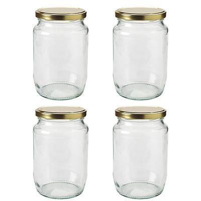 Glass Vanity Canisters with Gold Lids, Mason Jar Bathroom Set (3