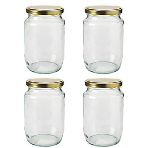 4 Extra Large Glass Jam Jars With Lids 750ml (2lb)