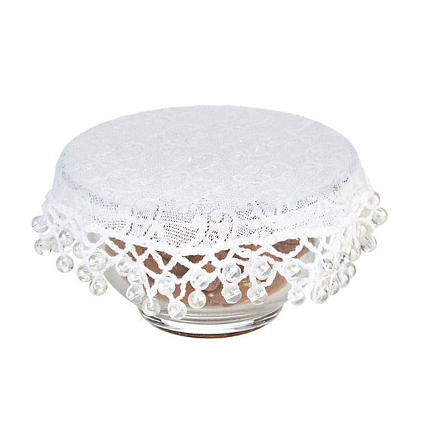Lace Effect Beaded Food Bowl & Pot Cover - 13cm White image(1)