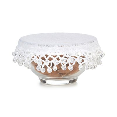 Lace Effect Beaded Food Bowl & Pot Cover - 13cm White - (Image 4)