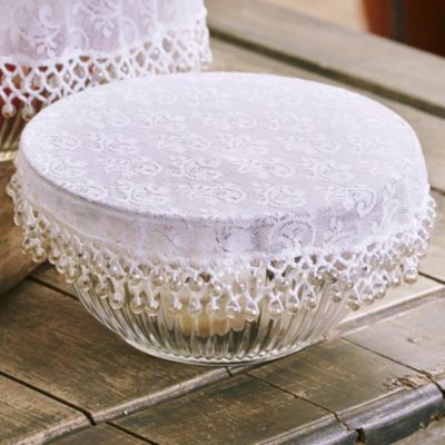 Lace Effect Beaded Food Bowl & Pot Cover - 22cm White - (Image 2)