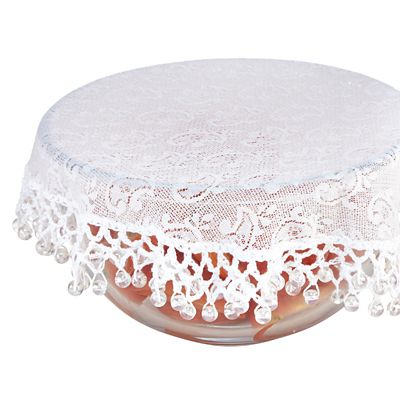 Lace Effect Beaded Food Bowl & Pot Cover - 22cm White - (Image 3)