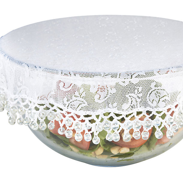 Lace Effect Beaded Food Bowl & Pot Cover - 32cm White image(1)