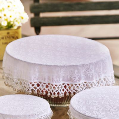 Lace Effect Beaded Food Bowl & Pot Cover - 32cm White alt image 2