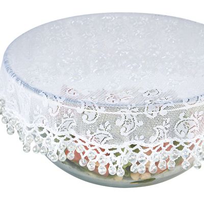 Lace Effect Beaded Food Bowl & Pot Cover - 32cm White image(5)