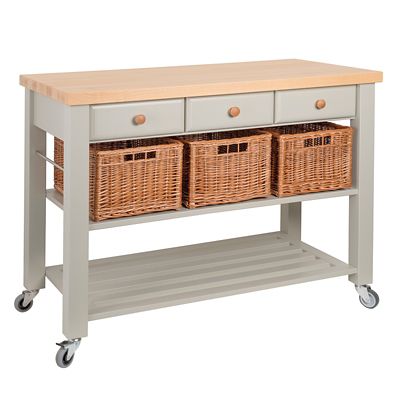 Eddingtons Three Drawer French Grey Lambourn Trolley Beech Top - (Image 1)