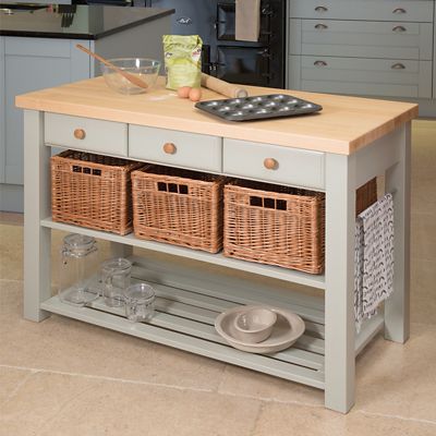 Eddingtons Three Drawer French Grey Lambourn Trolley Beech Top - (Image 2)
