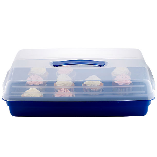 Cake Carrier Caddy & Clear Lid - Oblong Holds Cupcakes & Traybakes image(1)