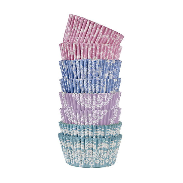 100 V&A Lace Greaseproof Cupcake Cases - Pink & Blue image()