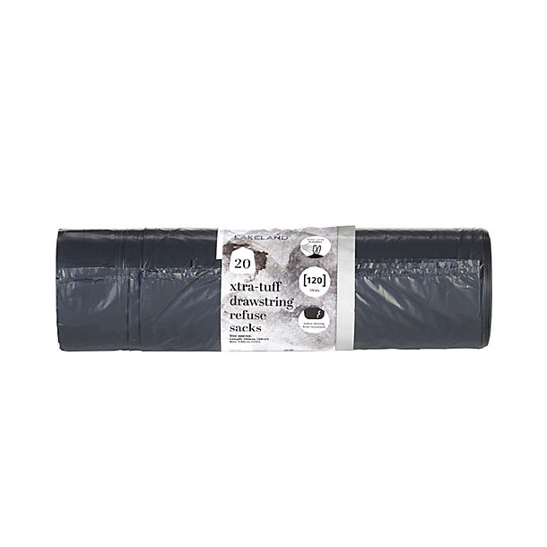 20 Xtra-Tuff Strong Drawstring Large Dustbin Liners - Black Bags 120L image()