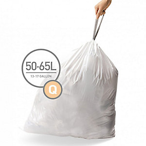 20 simplehuman Size Q Drawstring Bin Liners White Bags 50-65L