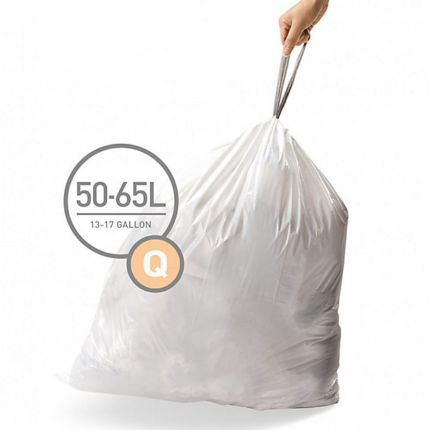20 simplehuman Size Q Drawstring Bin Liners White Bags 50-65L image(1)