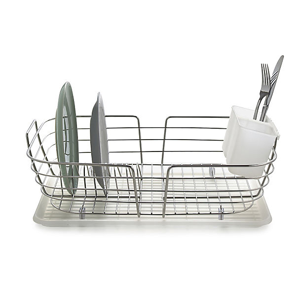 Curved Edge Small Compact Dish Drainer Rack Stainless Steel image()