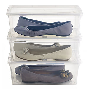 3 Stackable Clear Plastic Shoe Storage Boxes - Size 12 Shoe
