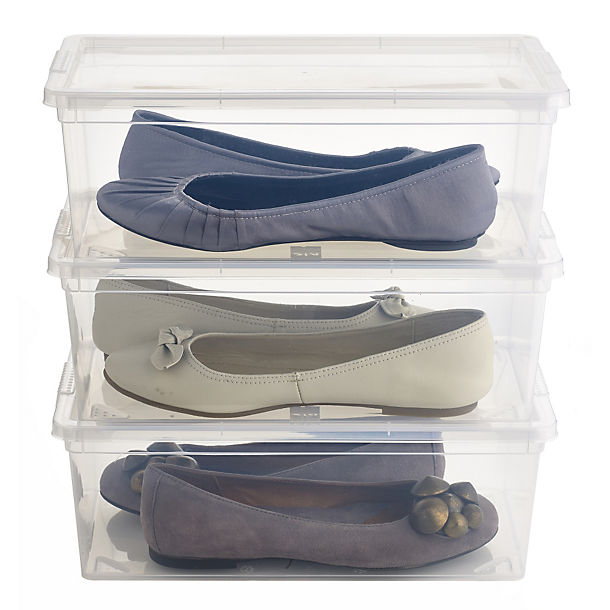 3 Stackable Clear Plastic Shoe Storage Boxes - Size 12 Shoe image(1)