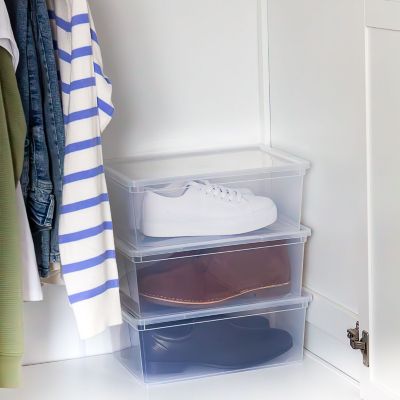 3 Stackable Clear Plastic Shoe Storage Boxes - Size 12 Shoe image(2)
