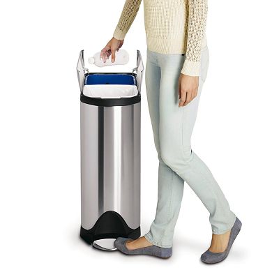 simplehuman Butterfly Lid Kitchen Recycler Pedal Bin - Silver 40L  image(5)