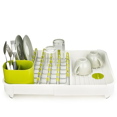 Joseph Joseph 85071 Extend Expandable Dish Drying Rack and Drainboard Set  Foldaway Integrated Spout Drainer Removable Steel Rack and Cutlery Holder,  White,White/Green - Plastic 