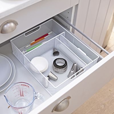 Steel Mesh Kitchen Drawer Organiser 4 Hole Tray - Small White image(2)