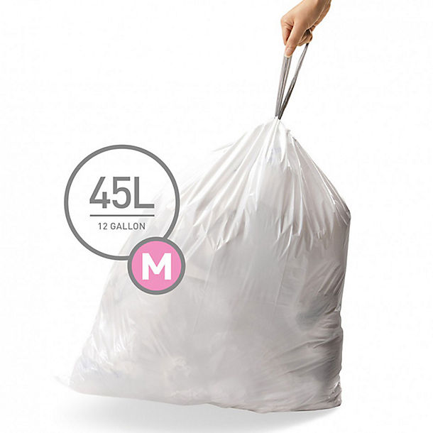 60 simplehuman Size M Drawstring Bin Liners - White Bags 45L image(1)