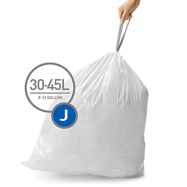 60 simplehuman Size J Drawstring Bin Liners - White Bags 30-45L image(1)