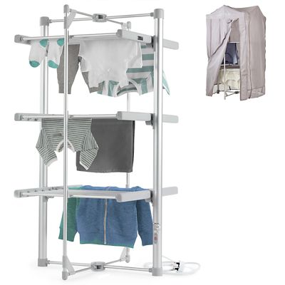 Electric Heated Clothes Airer With Cover 3 Tier Dryer Rack Indoor Foldable  Horse