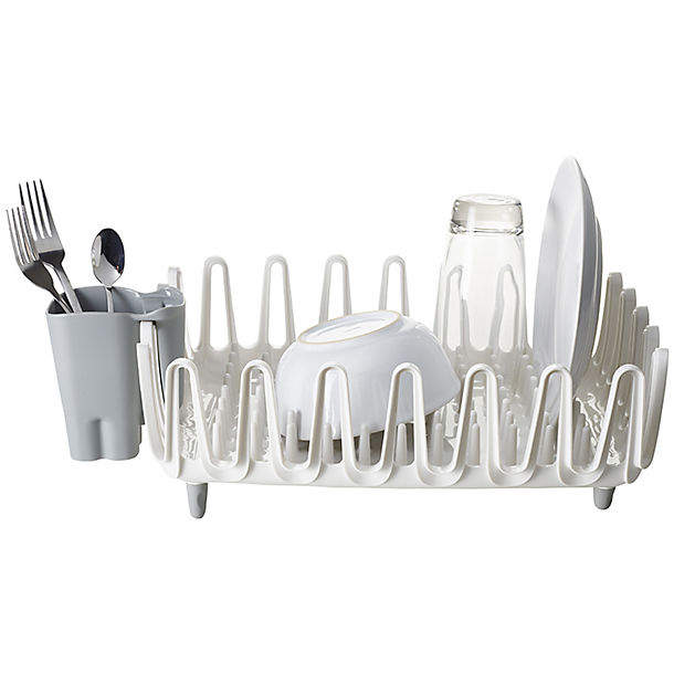 ILO Clam Shell Small Compact Dish Drainer Rack White and Grey image(1)