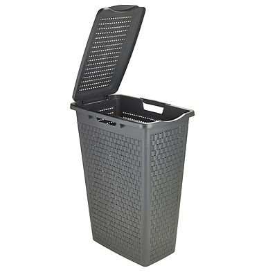 Rotho Lattice Effect Slim Laundry Hamper 40L Slate Grey image(3)