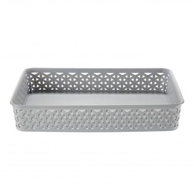 Faux Rattan Large Storage Tray Grey alt image 