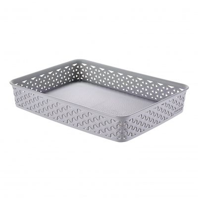 Faux Rattan Large Storage Tray Grey alt image 2