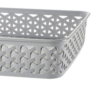 Faux Rattan Large Storage Tray Grey alt image 3