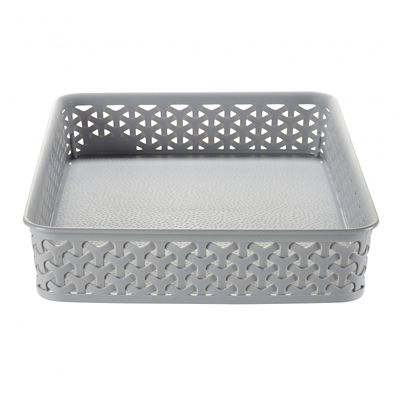 Faux Rattan Large Storage Tray Grey alt image 4