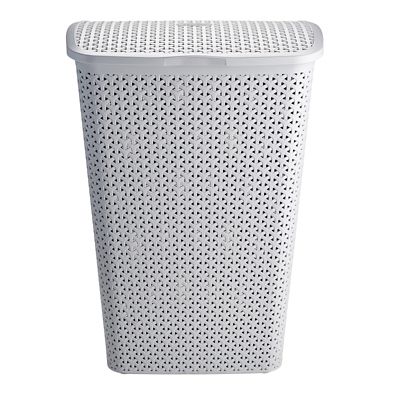 Faux Rattan Lidded Laundry Hamper Grey 55L