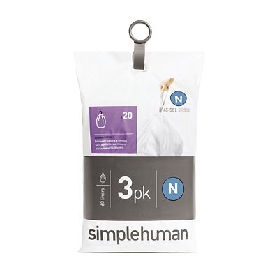 60 simplehuman Size N Drawstring Bin Liners - white bags 45-50L - (Image 2)