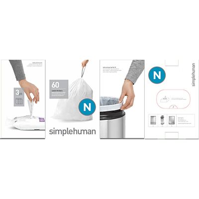 60 simplehuman Size N Drawstring Bin Liners - white bags 45-50L - (Image 3)