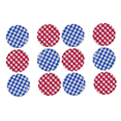 12 Small Glass Jam Jars With 12 Blue & Red Gingham Lids - (Image 4)