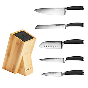 Lakeland Bamboo Universal Knife Block and Select Grip 5-Piece Knife Bundle