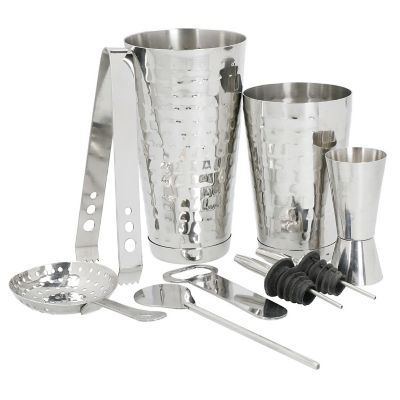 BarCraft 8-Piece Boston Cocktail Maker Set with Hammered Finish