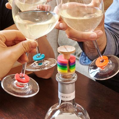 Kikkerland Rainbow Wine Rings & Stopper image(2)