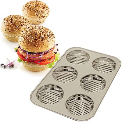 Silikomart 6-Hole Silicone Burger Bread Mould image(1)