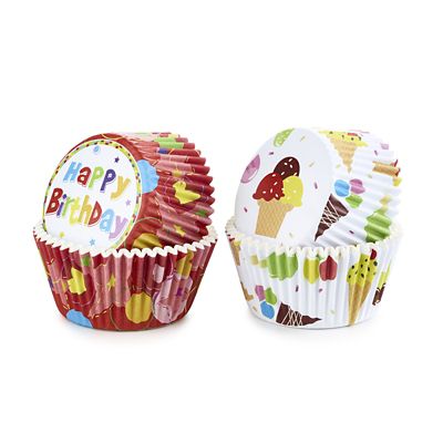 Happy Birthday and Ice Cream Greaseproof Cupcake Cases 80 Pack image(1)