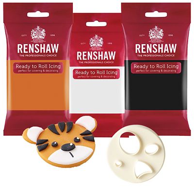 FMM Animal Face Cutter and 3 Renshaw Icing Tiger Colours - (Image 1)