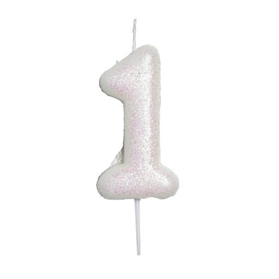 Anniversary House Iridescent White Number 1 Candle Lakeland