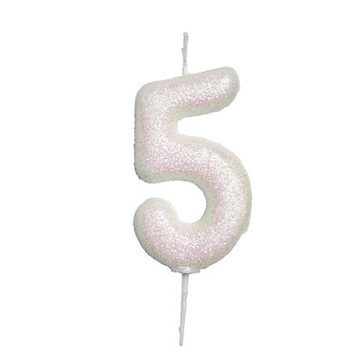 Anniversary House Iridescent White Number 5 Candle