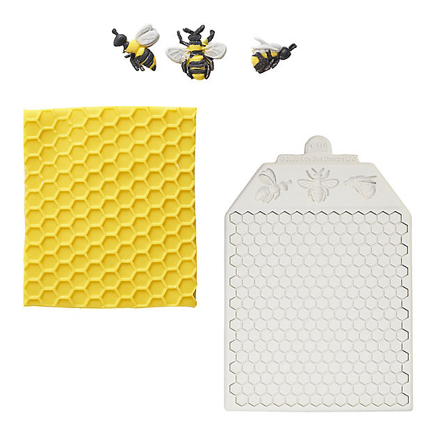 Katy Sue Designs Honeycomb and Bees Silicone Icing Mould image(1)