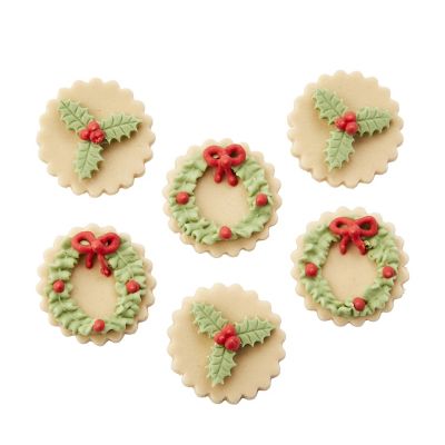 6 Wreath and Holly Mix Sugarcraft Cake Toppers image(1)